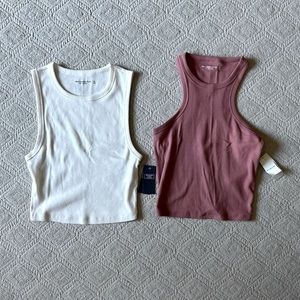 Abercrombie & Fitch Women’s Ribbed Medium White & Pink Tank Tops Pair NWT